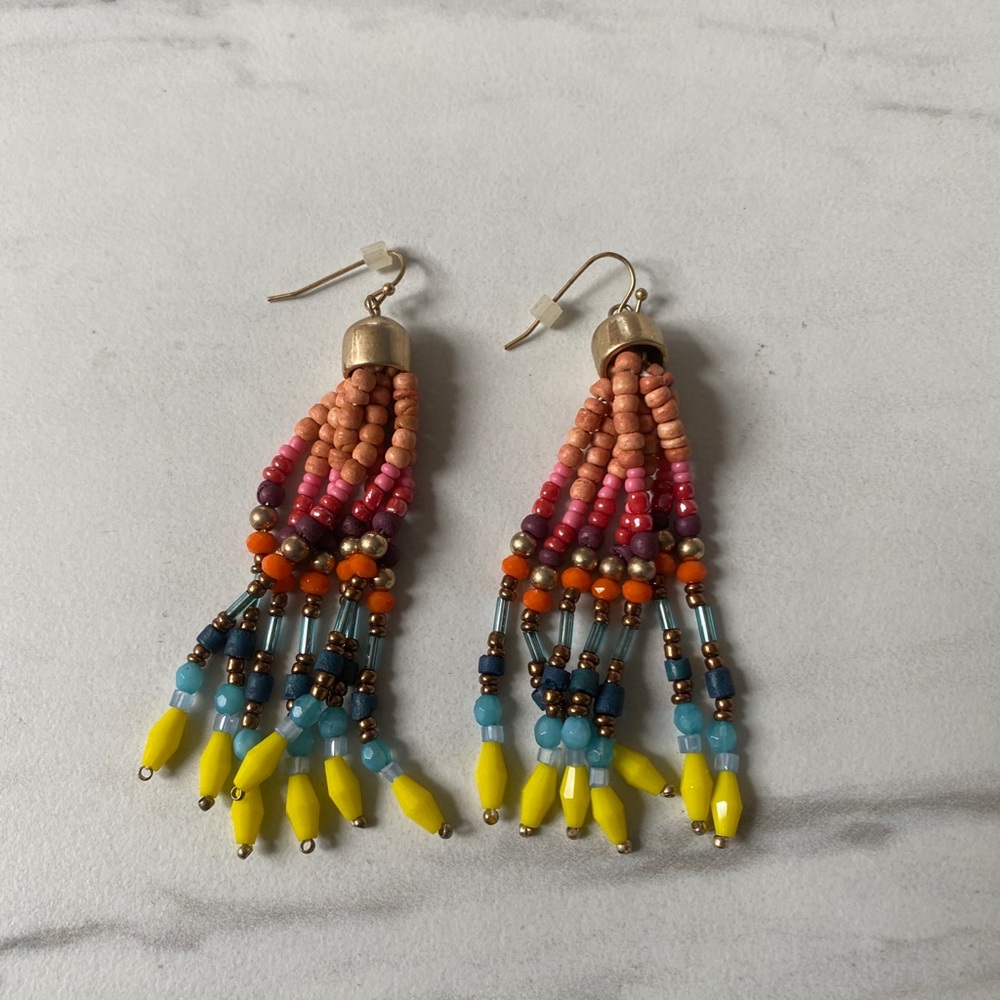 Multicolor Beaded Tassel Earrings - Picture 3 of 4